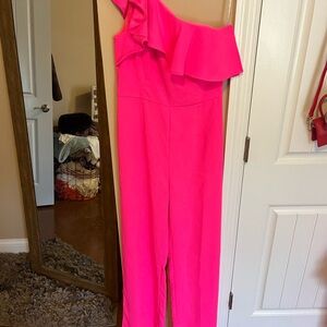 Lilly Pulitzer Vibrant Pink One-Shoulder Jumpsuit